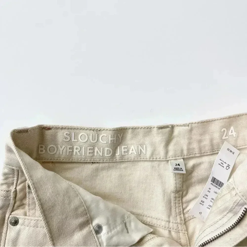 J. Crew Slouchy Boyfriend Jean in Ecru Natural 100% Cotton Size 24 NWT